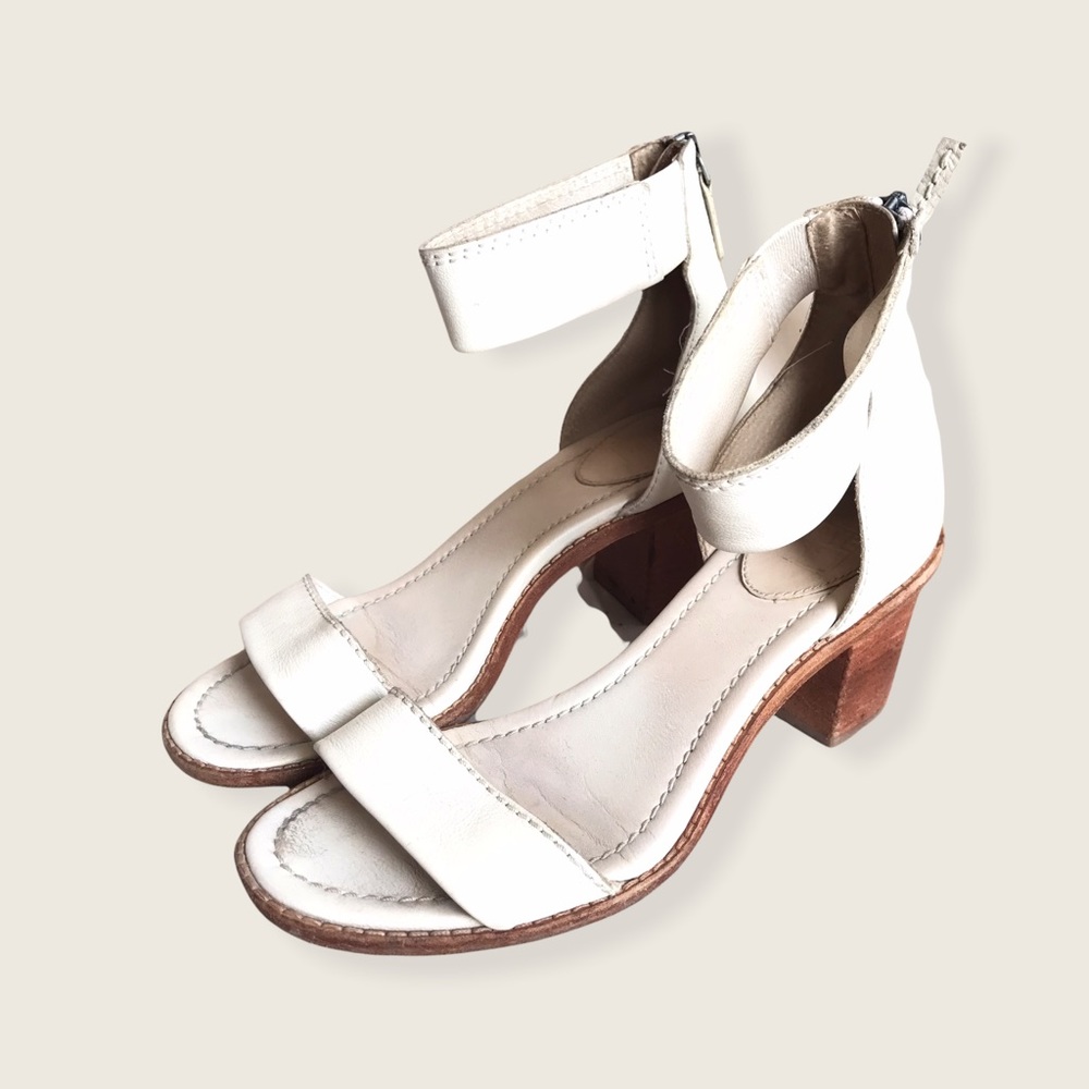 Frye White Brielle Zip Wood Block Genuine Leather Casual Ankle Sandals/Heels - Picture 13 of 16